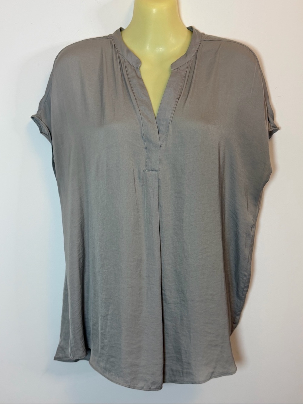 Maison d’Amélie Flowy Short Sleeve V-Neck Blouse - Gray